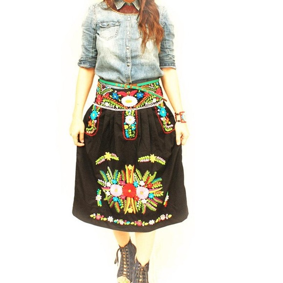 Embroidered Mexican Dress Skirt Boho Folk - Picture 1 of 2